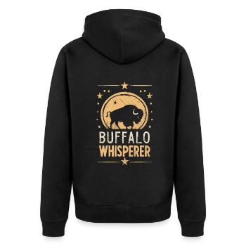 Buffalo Whisperer - Unisex Premium Bio Zip Hoodie - Schwarz - Hinten - Nico (187cm)