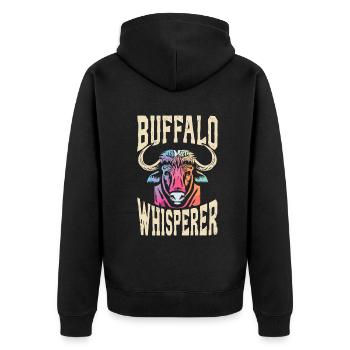 Buffalo Whisperer - Unisex Premium Bio Zip Hoodie - Schwarz - Hinten - Nico (187cm)