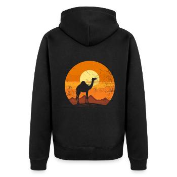 Kamel - Unisex Premium Bio Zip Hoodie - Schwarz - Hinten - Nico (187cm)