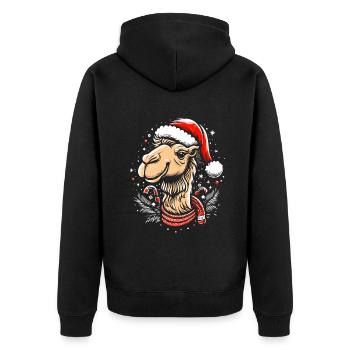 Kamel Weihnachten - Unisex Premium Bio Zip Hoodie - Schwarz - Hinten - Nico (187cm)