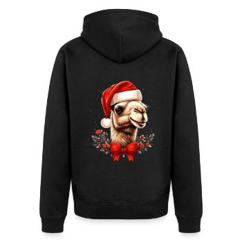 Kamel Weihnachten - Unisex Premium Bio Zip Hoodie - Schwarz - Hinten - Nico (187cm)