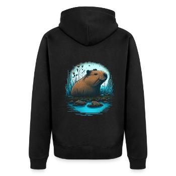 Wasserschwein - Unisex Premium Bio Zip Hoodie - Schwarz - Hinten - Nico (187cm)