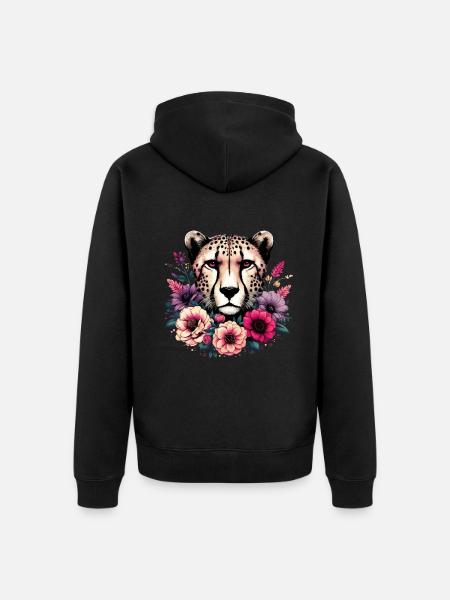 Cheetah Gepard Blumen - Unisex Premium Bio Zip Hoodie - Schwarz