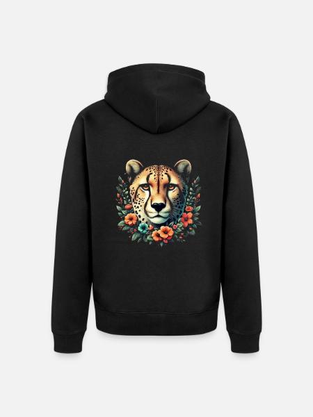Cheetah Gepard Blumen - Unisex Premium Bio Zip Hoodie - Schwarz