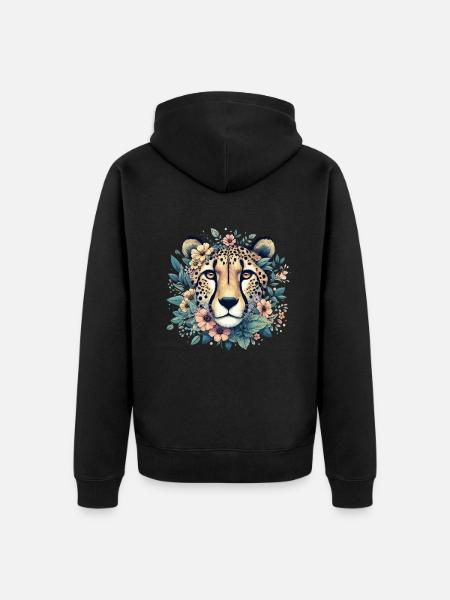 Cheetah Cheetah Flowers - Unisex Premium Organic Zip Hoodie - black