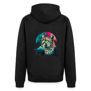 Cheetah Gepard - Unisex Premium Organic Zip Hoodie - black - Back - Nico (187cm)
