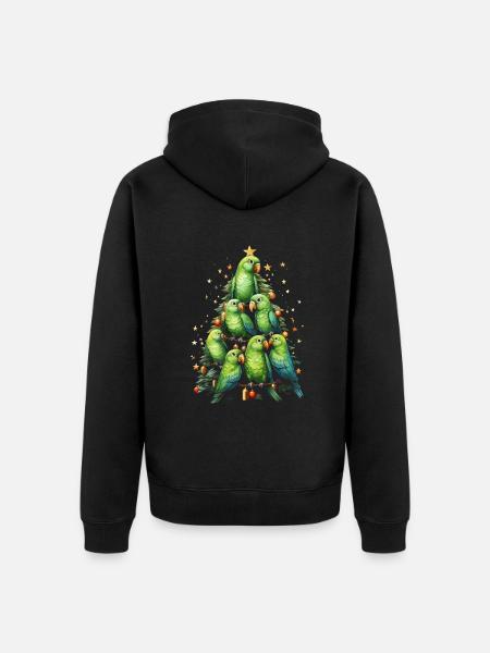 Budgie Parakeet Christmas Tree - Unisex Premium Organic Zip Hoodie - black
