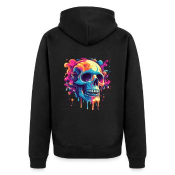 Psychedelisches Skelett mit leuchtenden Farben - Unisex Premium Bio Zip Hoodie - Schwarz - Hinten - Nico (187cm)