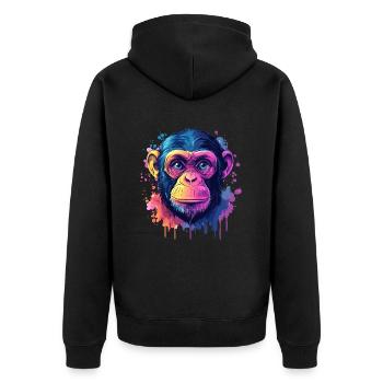 Psychedelischer Affe mit leuchtenden Farben - Unisex Premium Bio Zip Hoodie - Schwarz - Hinten - Nico (187cm)