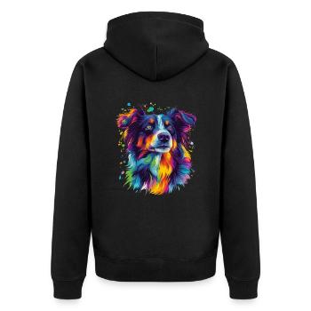 Portrait of a psychedelic Australian Shepherd - Unisex Premium Organic Zip Hoodie - black - Back - Nico (187cm)