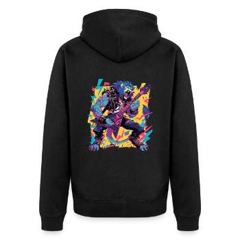 Aggressiver Löwe spielt Pop-Art-Gitarre - Unisex Premium Bio Zip Hoodie - Schwarz - Hinten - Nico (187cm)