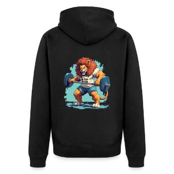 Lion Bodybuilder ohne Fleiß kein Geld - Unisex Premium Bio Zip Hoodie - Schwarz - Hinten - Nico (187cm)