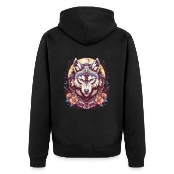 Head of a wolf in New School tattoo style - Unisex Premium Organic Zip Hoodie - black - Back - Nico (187cm)