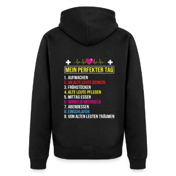 Altenpflege Pfleger Pflegepersonal Pflegekraft - Unisex Premium Bio Zip Hoodie - Schwarz - Hinten - Nico (187cm)