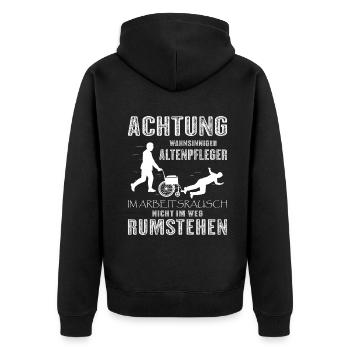 Altenpflege Pfleger Pflegepersonal Pflegekraft - Unisex Premium Bio Zip Hoodie - Schwarz - Hinten - Nico (187cm)