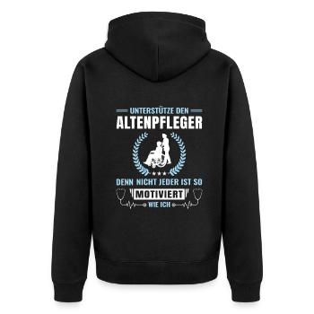 Altenpflege Pfleger Pflegepersonal Pflegekraft - Unisex Premium Bio Zip Hoodie - Schwarz - Hinten - Nico (187cm)