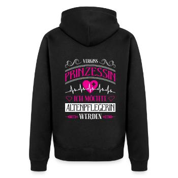 Altenpfleger Geschenk Altenpflege Pflegefachkraft - Unisex Premium Bio Zip Hoodie - Schwarz - Hinten - Nico (187cm)