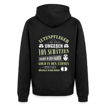 Altenpfleger Geschenk Altenpflege Pflegefachkraft - Unisex Premium Bio Zip Hoodie - Schwarz - Hinten - Nico (187cm)