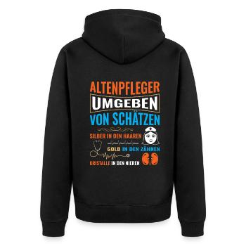 Altenpflege Pfleger Pflegepersonal Pflegekraft - Unisex Premium Bio Zip Hoodie - Schwarz - Hinten - Nico (187cm)
