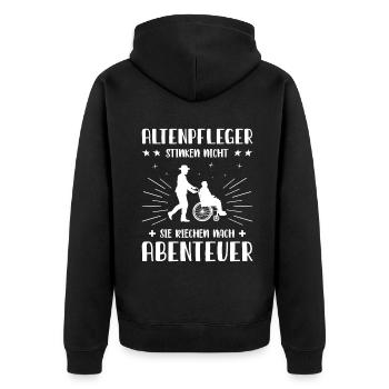 Altenpfleger Geschenk Altenpflege Pflegefachkraft - Unisex Premium Bio Zip Hoodie - Schwarz - Hinten - Nico (187cm)