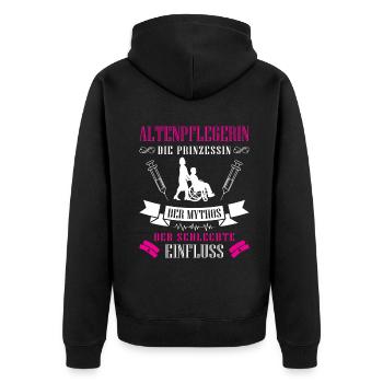 Altenpflege Pfleger Pflegepersonal Pflegekraft - Unisex Premium Bio Zip Hoodie - Schwarz - Hinten - Nico (187cm)