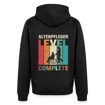 Altenpfleger Geschenk Altenpflege Pflegefachkraft - Unisex Premium Bio Zip Hoodie - Schwarz - Hinten - Nico (187cm)