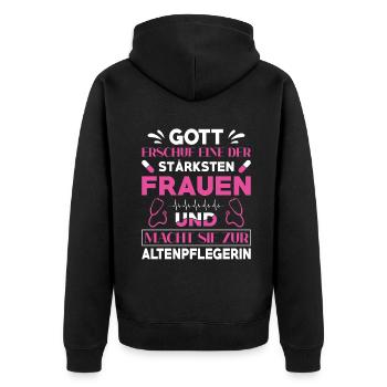 Altenpfleger Geschenk Altenpflege Pflegefachkraft - Unisex Premium Bio Zip Hoodie - Schwarz - Hinten - Nico (187cm)