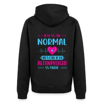 Altenpfleger Geschenk Altenpflege Pflegefachkraft - Unisex Premium Bio Zip Hoodie - Schwarz - Hinten - Nico (187cm)
