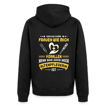 Altenpflege Pfleger Pflegepersonal Pflegekraft - Unisex Premium Bio Zip Hoodie - Schwarz - Hinten - Nico (187cm)