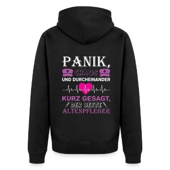 Altenpflege Pfleger Pflegepersonal Pflegekraft - Unisex Premium Bio Zip Hoodie - Schwarz - Hinten - Nico (187cm)