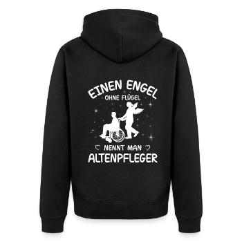 Altenpfleger Geschenk Altenpflege Pflegefachkraft - Unisex Premium Bio Zip Hoodie - Schwarz - Hinten - Nico (187cm)