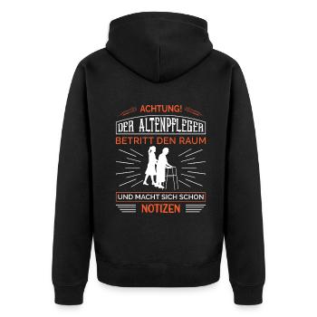 Altenpflege Pfleger Pflegepersonal Pflegekraft - Unisex Premium Bio Zip Hoodie - Schwarz - Hinten - Nico (187cm)