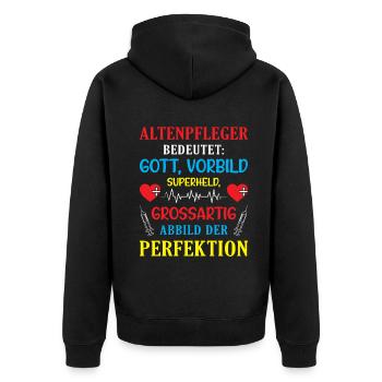 Altenpfleger Geschenk Altenpflege Pflegefachkraft - Unisex Premium Bio Zip Hoodie - Schwarz - Hinten - Nico (187cm)