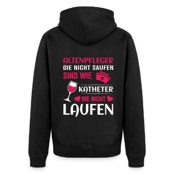 Altenpflege Pfleger Pflegepersonal Pflegekraft - Unisex Premium Bio Zip Hoodie - Schwarz - Hinten - Nico (187cm)