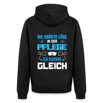 Altenpfleger Geschenk Altenpflege Pflegefachkraft - Unisex Premium Bio Zip Hoodie - Schwarz - Hinten - Nico (187cm)