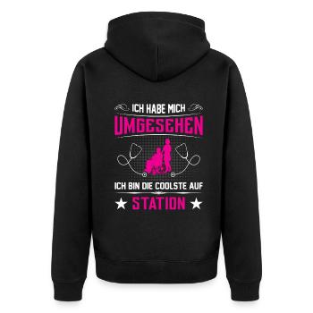 Altenpflege Pfleger Pflegepersonal Pflegekraft - Unisex Premium Bio Zip Hoodie - Schwarz - Hinten - Nico (187cm)