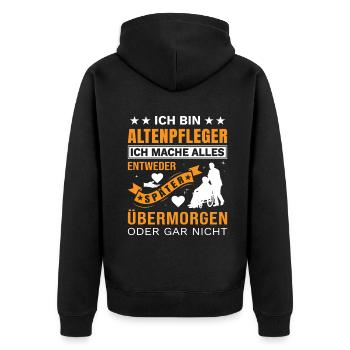 Altenpflege Pfleger Pflegepersonal Pflegekraft - Unisex Premium Bio Zip Hoodie - Schwarz - Hinten - Nico (187cm)