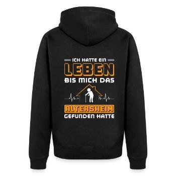 Altenpfleger Geschenk Altenpflege Pflegefachkraft - Unisex Premium Bio Zip Hoodie - Schwarz - Hinten - Nico (187cm)