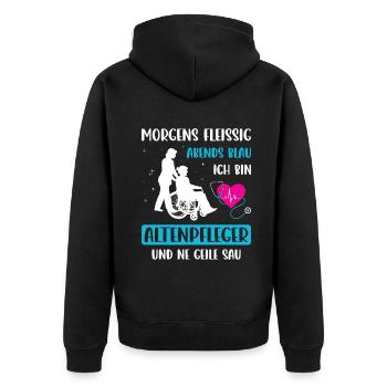 Altenpflege Pfleger Pflegepersonal Pflegekraft - Unisex Premium Bio Zip Hoodie - Schwarz - Hinten - Nico (187cm)