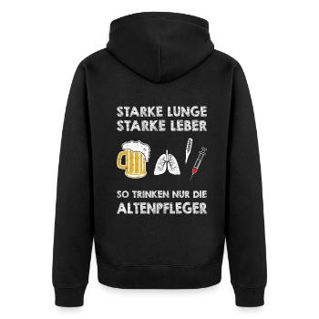 Altenpflege Pfleger Pflegepersonal Pflegekraft - Unisex Premium Bio Zip Hoodie - Schwarz - Hinten - Nico (187cm)