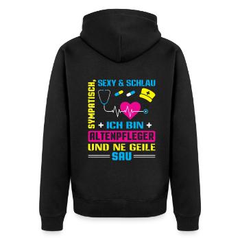 Altenpfleger Geschenk Altenpflege Pflegefachkraft - Unisex Premium Bio Zip Hoodie - Schwarz - Hinten - Nico (187cm)