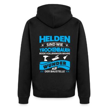 Trockenbau Trockenbauer Trockenbaumonteur Geschenk - Unisex Premium Bio Zip Hoodie - Schwarz - Hinten - Nico (187cm)