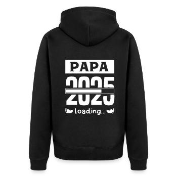 Papa 2025 werdener Vater Vati Geschenk - Unisex Premium Bio Zip Hoodie - Schwarz - Hinten - Nico (187cm)