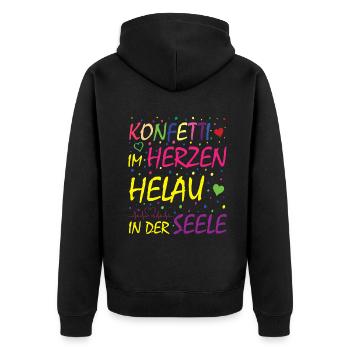 Konfetti im Herzen Helau in der Seele - Unisex Premium Bio Zip Hoodie - Schwarz - Hinten - Nico (187cm)