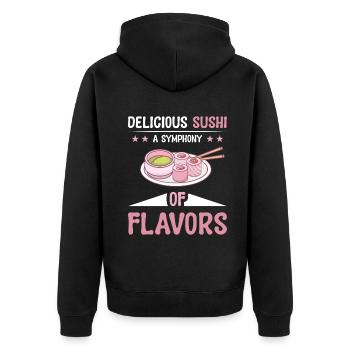 Sushi Japan Essen Sushi-Mahlzeit - Unisex Premium Bio Zip Hoodie - Schwarz - Hinten - Nico (187cm)