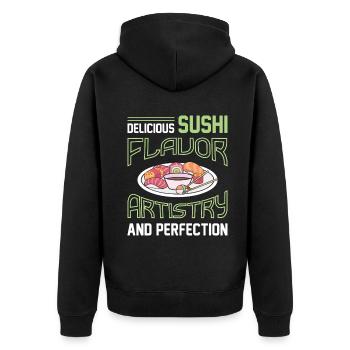 Sushi Japan Essen Sushi-Mahlzeit - Unisex Premium Bio Zip Hoodie - Schwarz - Hinten - Nico (187cm)