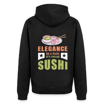Sushi Japan Essen Sushi-Mahlzeit - Unisex Premium Bio Zip Hoodie - Schwarz - Hinten - Nico (187cm)