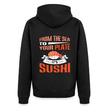 Sushi Japan Essen Sushi-Mahlzeit - Unisex Premium Bio Zip Hoodie - Schwarz - Hinten - Nico (187cm)