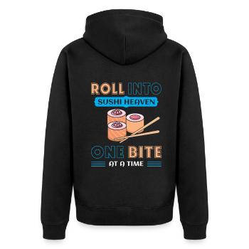 Sushi Japan Essen Sushi-Mahlzeit - Unisex Premium Bio Zip Hoodie - Schwarz - Hinten - Nico (187cm)