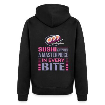 Sushi Japan Essen Sushi-Mahlzeit - Unisex Premium Bio Zip Hoodie - Schwarz - Hinten - Nico (187cm)